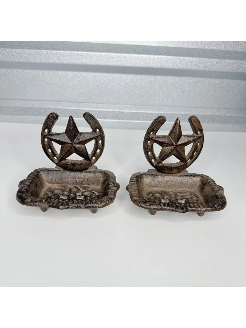 Cast Iron Horseshoe Star Soap Dish Rustic Western Cowboy Ranch Texas Decor
